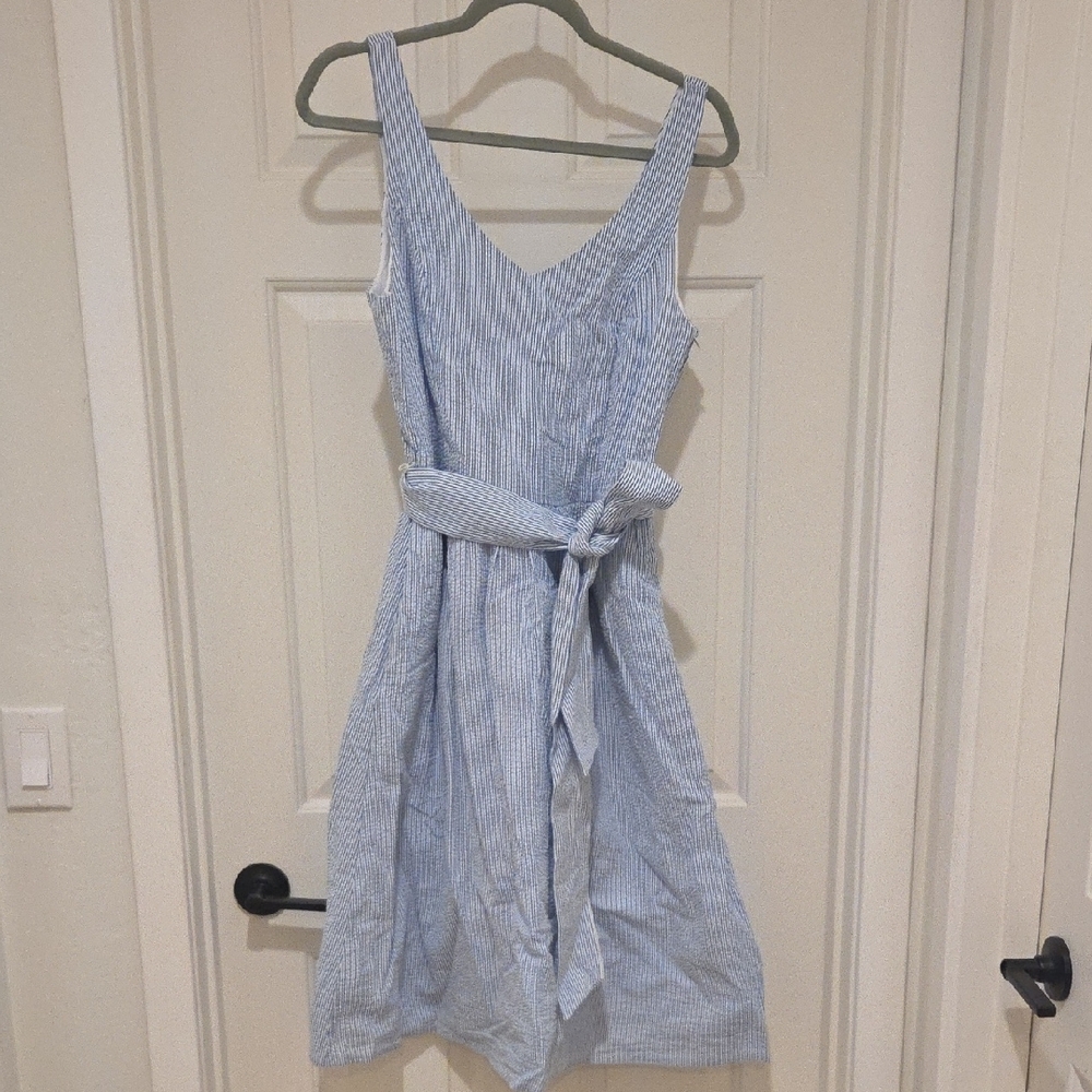 Blue Striped Sleeveless Dress